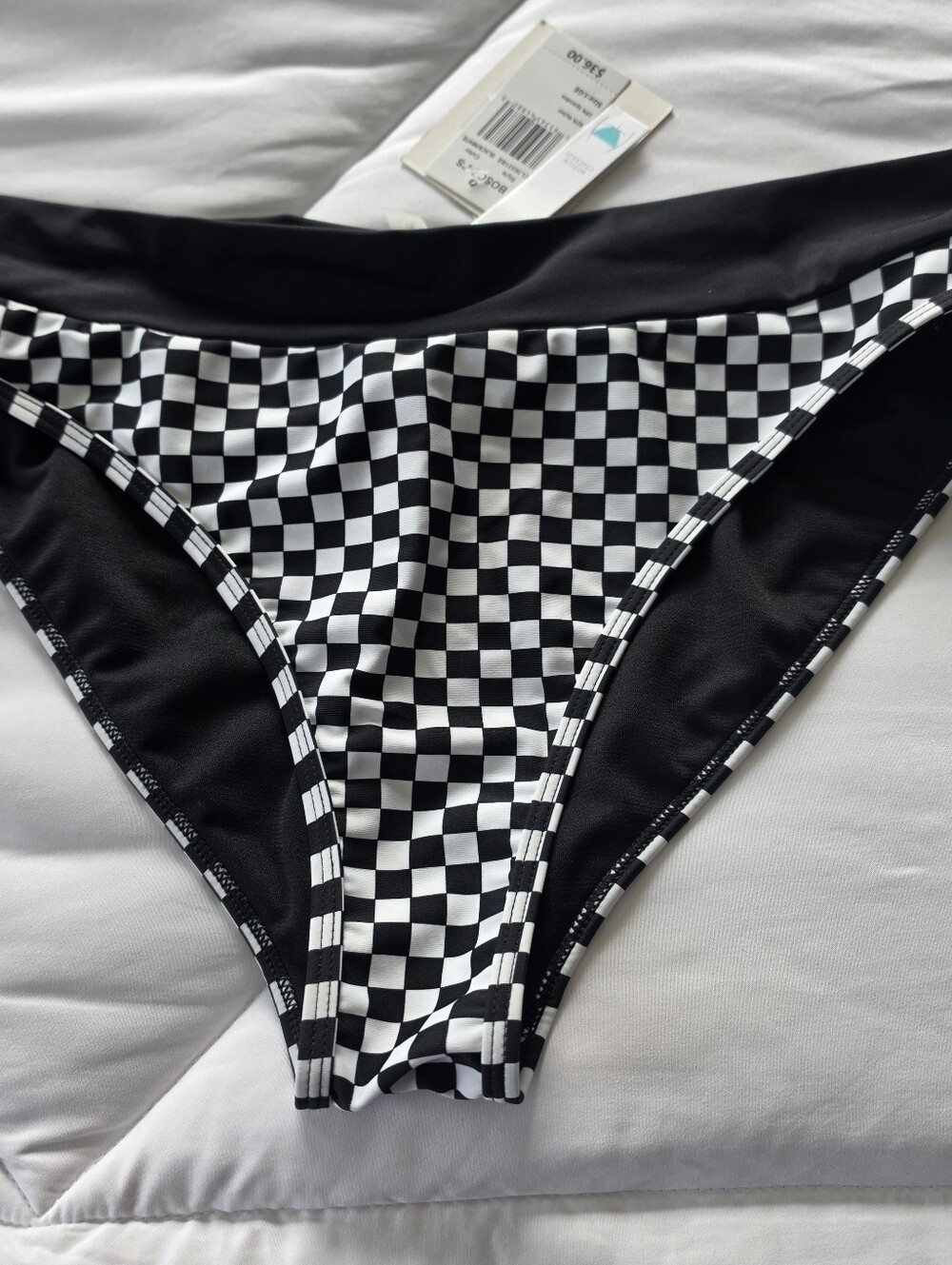 Cyn & Luca Women's Size L Swimsuit Bikini Bottom Medium Coverage White Black NWT